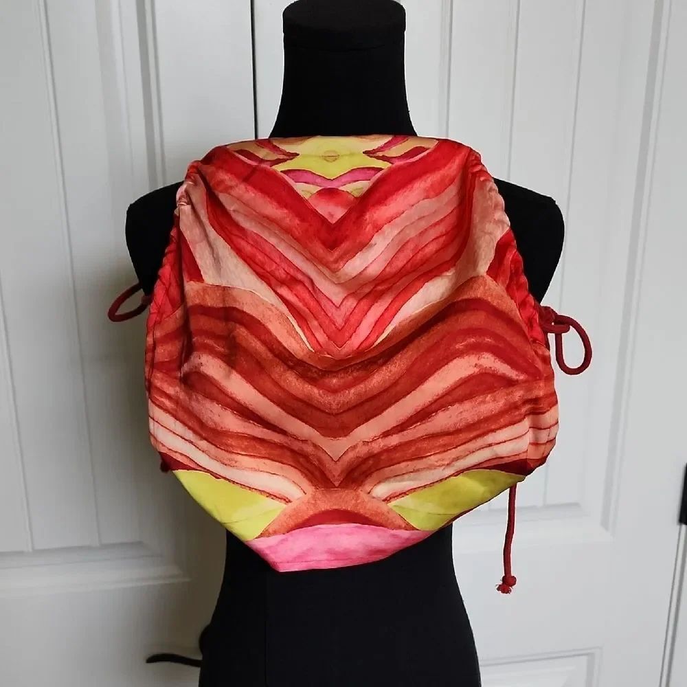 Andrea Iyamah Vibrant Red & Pink Wave-Print Silk Top